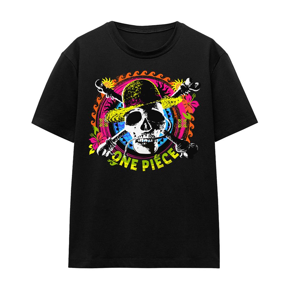 Black - Front - One Piece Womens-Ladies Tropical Jolly Roger Logo T-Shirt