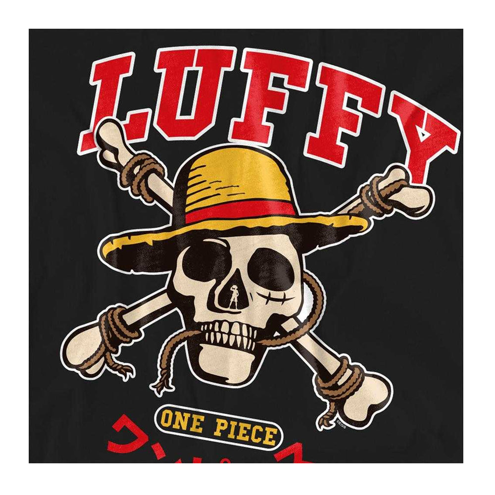 Black - Side - One Piece Womens-Ladies Luffy Collegic Skull T-Shirt