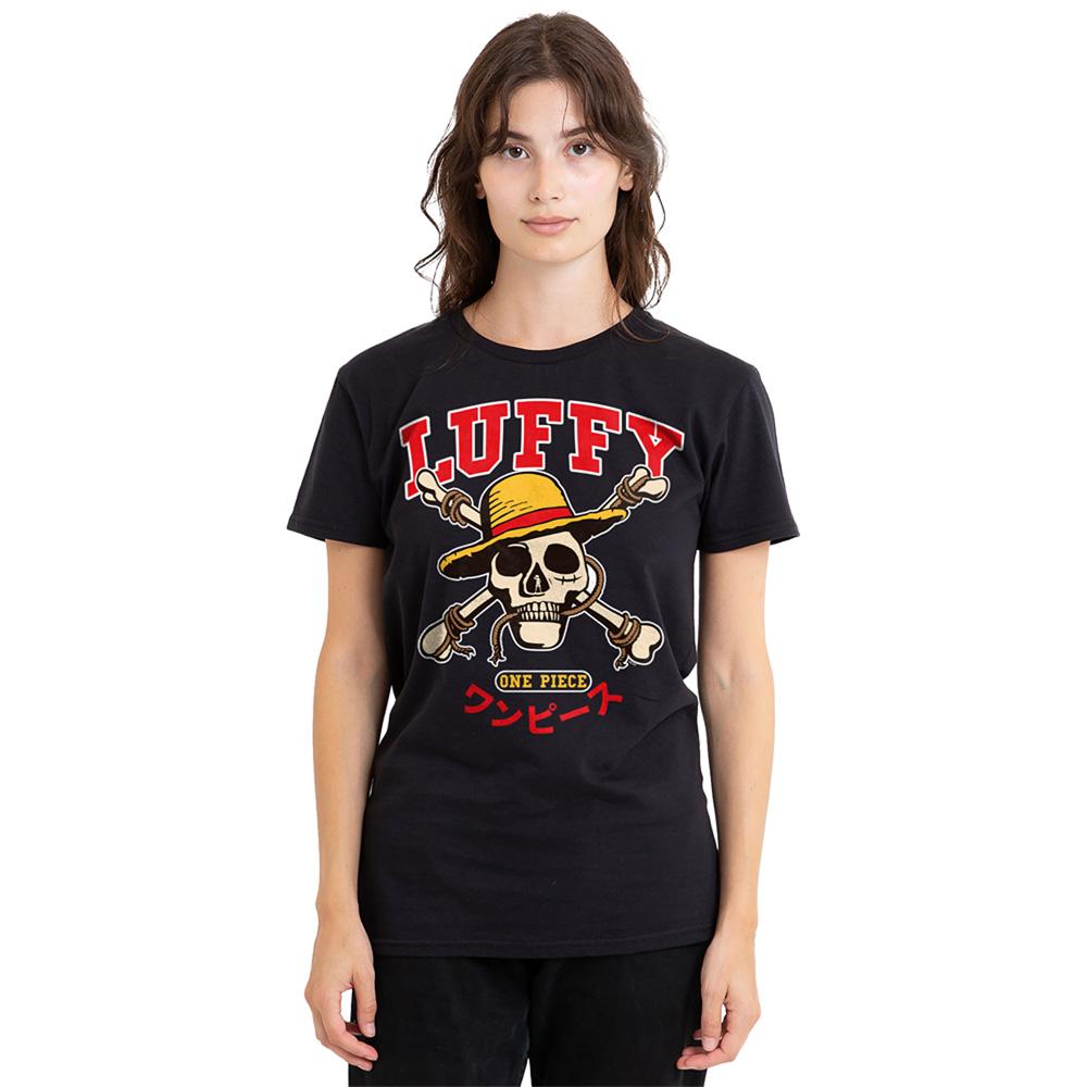 Black - Lifestyle - One Piece Womens-Ladies Luffy Collegic Skull T-Shirt