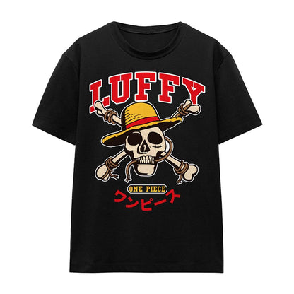 Black - Front - One Piece Womens-Ladies Luffy Collegic Skull T-Shirt