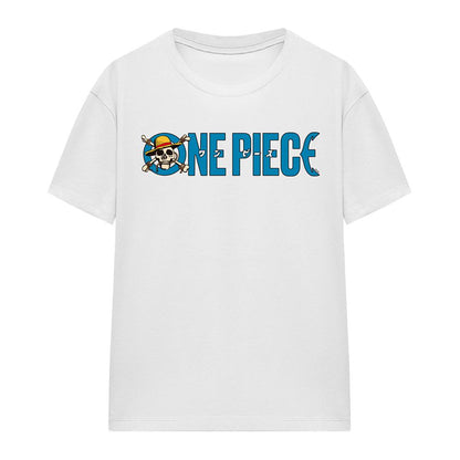 White - Front - One Piece Womens-Ladies Luffy Jolly Roger Logo T-Shirt