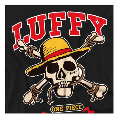 Black - Side - One Piece Womens-Ladies Luffy Collegic Skull Fitted T-Shirt