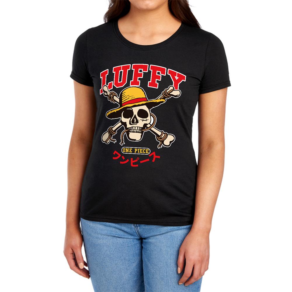Black - Lifestyle - One Piece Womens-Ladies Luffy Collegic Skull Fitted T-Shirt