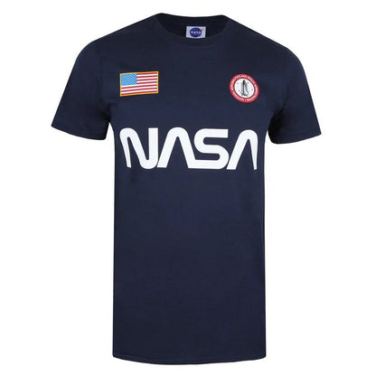 Navy - Front - NASA Mens Badge Cotton T-Shirt