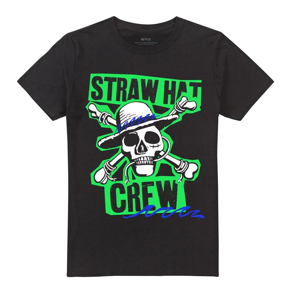 Black - Front - One Piece Unisex Adult Straw Hat Crew Scrapbook Ringspun Cotton Midweight T-Shirt