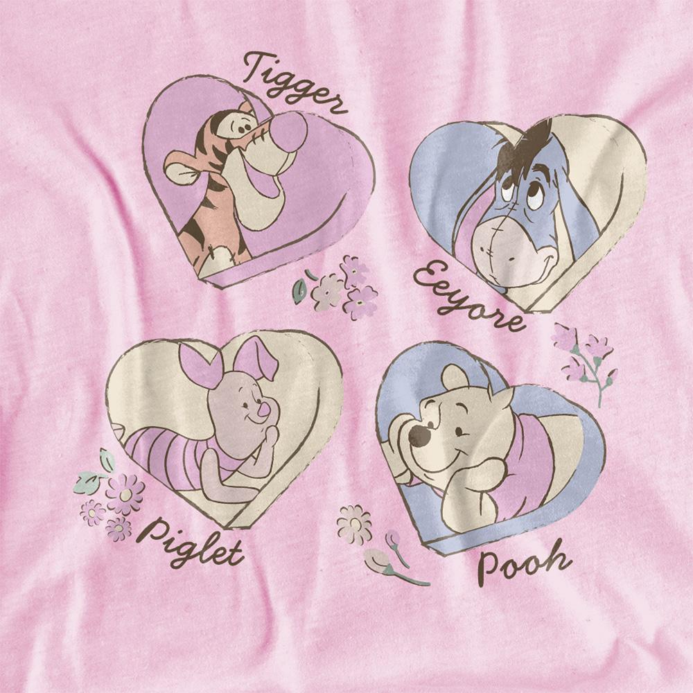 Pink - Side - Winnie the Pooh Childrens-Kids And Friends Hearts T-Shirt