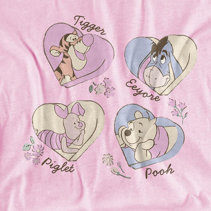 Pink - Side - Winnie the Pooh Childrens-Kids And Friends Hearts T-Shirt