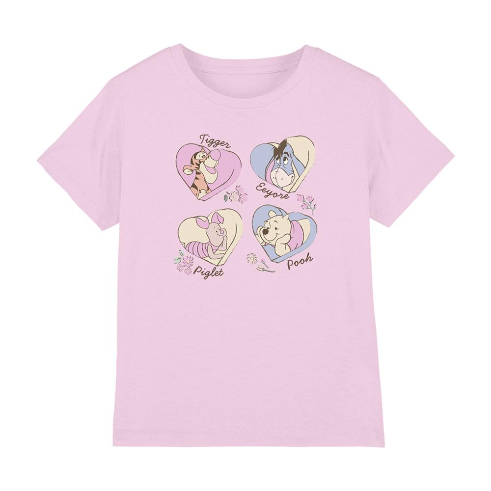 Pink - Front - Winnie the Pooh Childrens-Kids And Friends Hearts T-Shirt