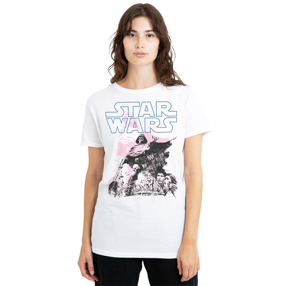 White - Lifestyle - Star Wars Womens-Ladies Darth Vader Retro Poster T-Shirt
