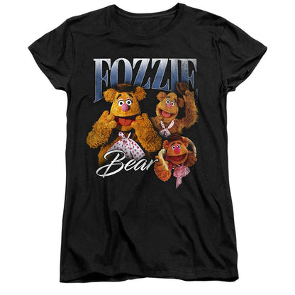 Black - Front - The Muppets Womens-Ladies Fozzie Bear Homage Fitted T-Shirt