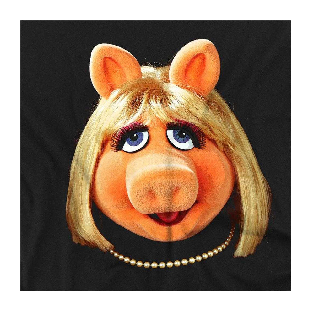Black - Side - The Muppets Womens-Ladies Miss Piggy Face Fitted T-Shirt