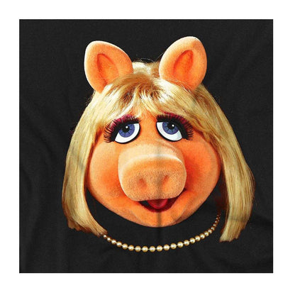Black - Side - The Muppets Womens-Ladies Miss Piggy Face Fitted T-Shirt