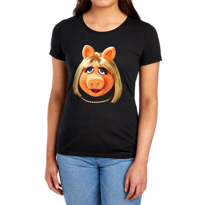 Black - Lifestyle - The Muppets Womens-Ladies Miss Piggy Face Fitted T-Shirt