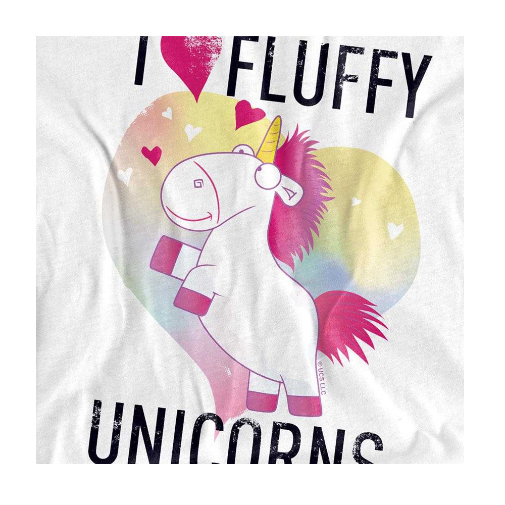 White - Side - Despicable Me Childrens-Kids I Love Fluffy Unicorns T-Shirt