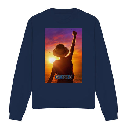Navy - Front - One Piece Unisex Adult Luffy Sunset Midweight Long-Sleeved Sweatshirt