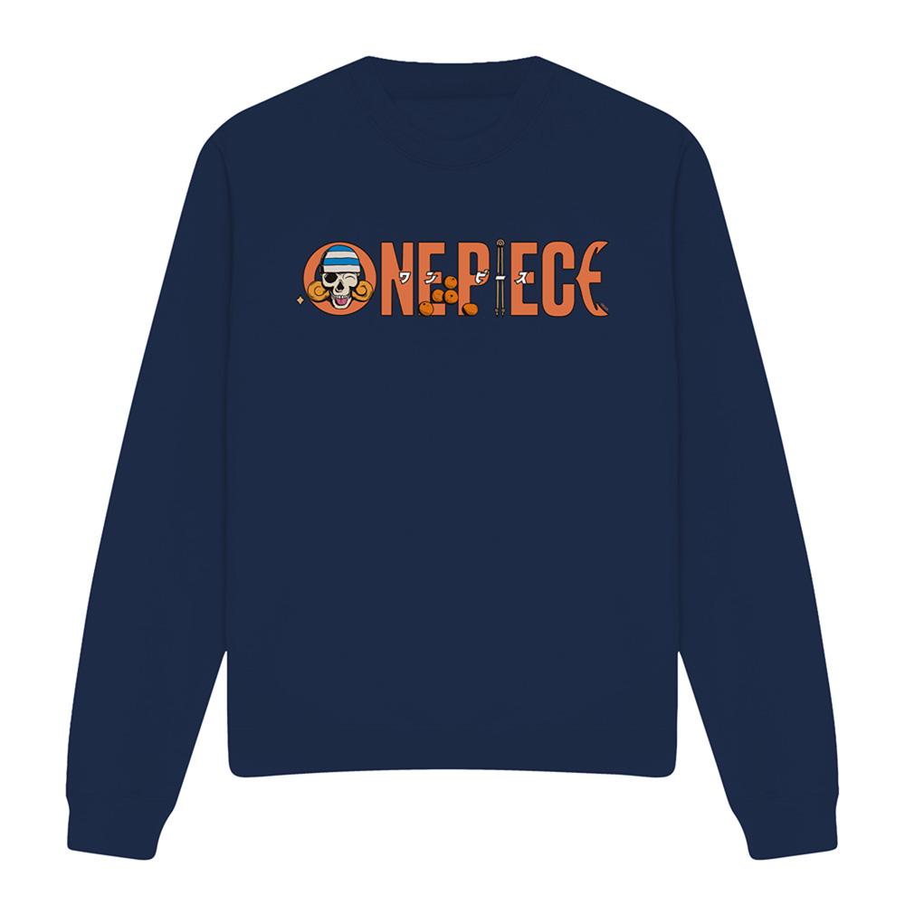 Navy - Front - One Piece Unisex Adult Nami Tangerine Midweight Logo Sweatshirt