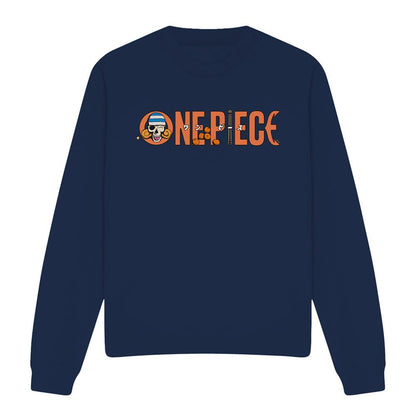 Navy - Front - One Piece Unisex Adult Nami Tangerine Midweight Logo Sweatshirt