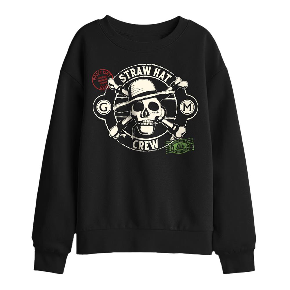 Black - Front - One Piece Childrens-Kids Crew Stamps Straw Hat Sweatshirt