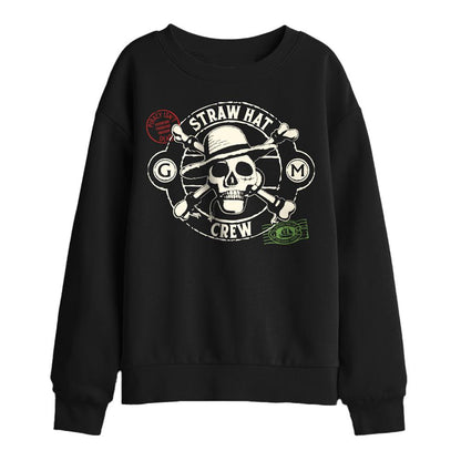 Black - Front - One Piece Childrens-Kids Crew Stamps Straw Hat Sweatshirt