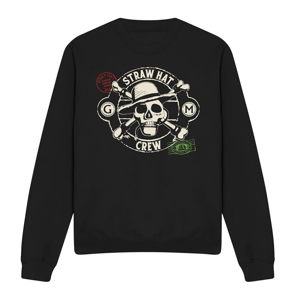 Black - Front - One Piece Unisex Adult Straw Hat Crew Sweatshirt