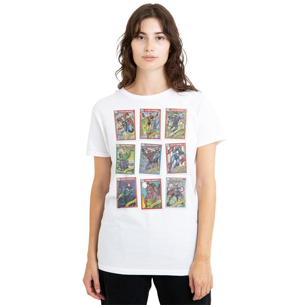 White - Lifestyle - Marvel Womens-Ladies Grid Retro Trading Card T-Shirt