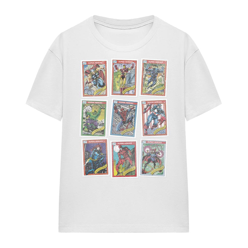 White - Front - Marvel Womens-Ladies Grid Retro Trading Card T-Shirt