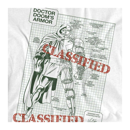 White - Side - Doctor Doom Womens-Ladies Classified Armor Blueprint T-Shirt