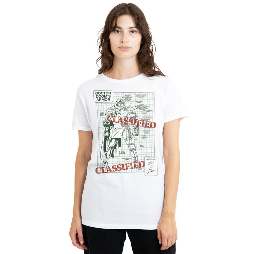 White - Lifestyle - Doctor Doom Womens-Ladies Classified Armor Blueprint T-Shirt