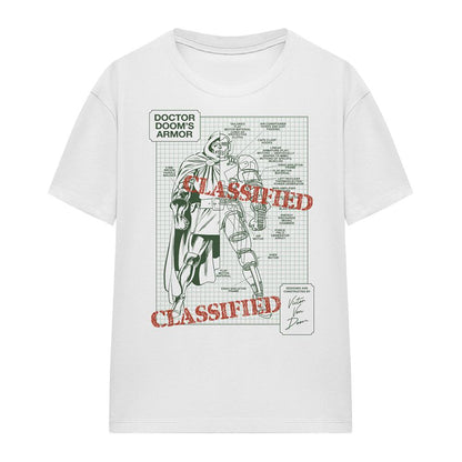 White - Front - Doctor Doom Womens-Ladies Classified Armor Blueprint T-Shirt