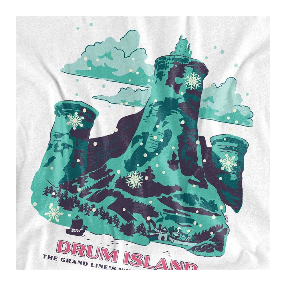 White - Side - One Piece Womens-Ladies Drum Island Winter Wonderland Poster Regular T-Shirt
