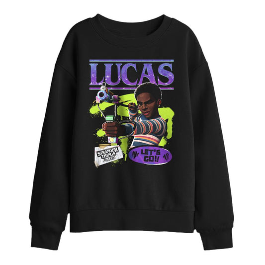 Black - Front - Stranger Things: Tales from ´85 Childrens-Kids Lucas Sweatshirt