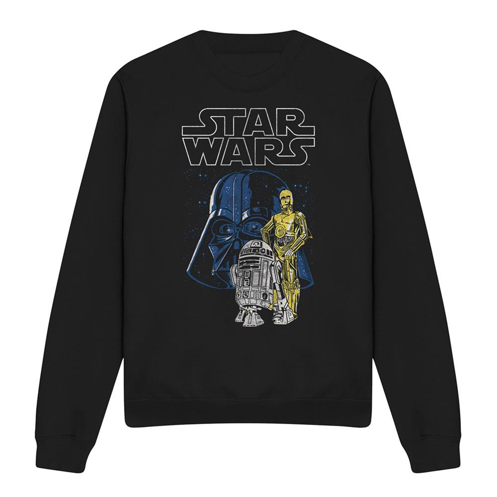 Black - Front - Star Wars Unisex Adult Vader And Droids Weave Long-Sleeved Sweatshirt