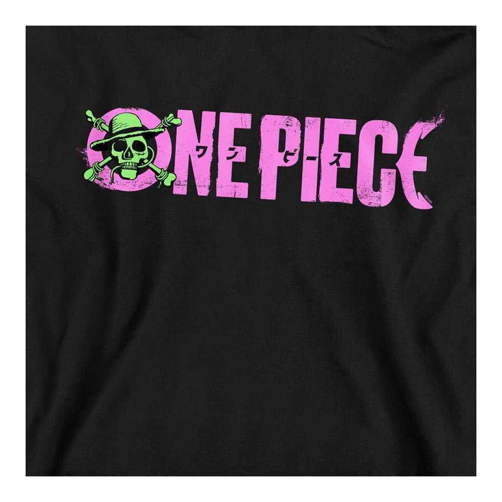 Black - Side - One Piece Childrens-Kids Luffy Jolly Roger Pullover Hoodie