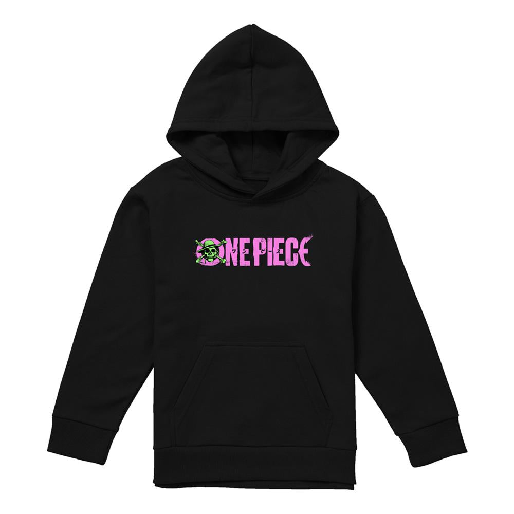 Black - Front - One Piece Childrens-Kids Luffy Jolly Roger Pullover Hoodie