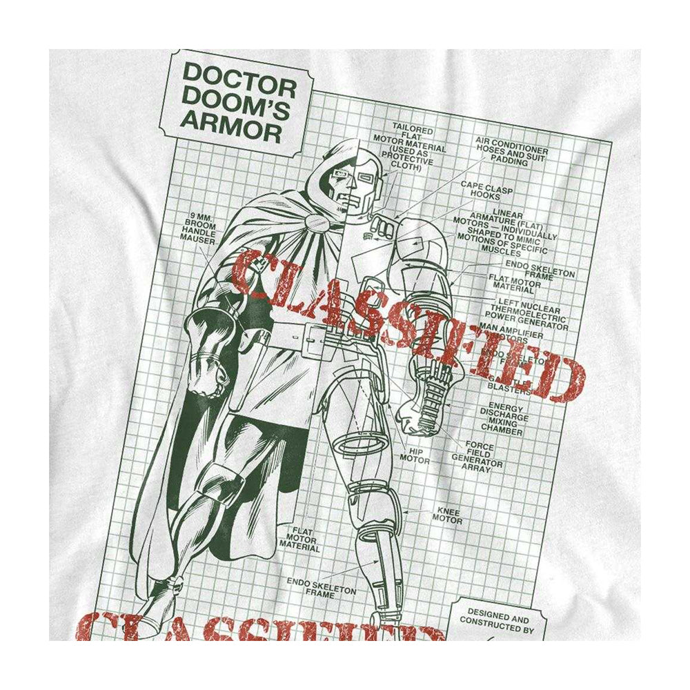 White - Side - Doctor Doom Unisex Adult Classified Armor Blueprint T-Shirt
