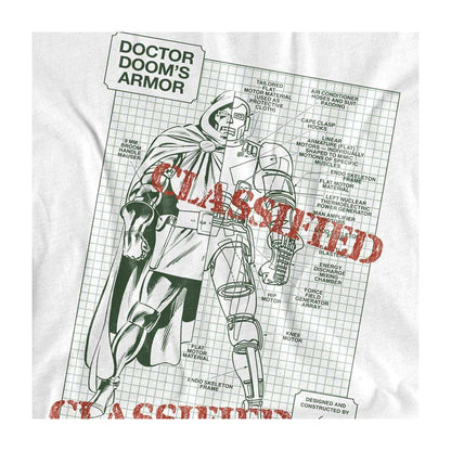White - Side - Doctor Doom Unisex Adult Classified Armor Blueprint T-Shirt