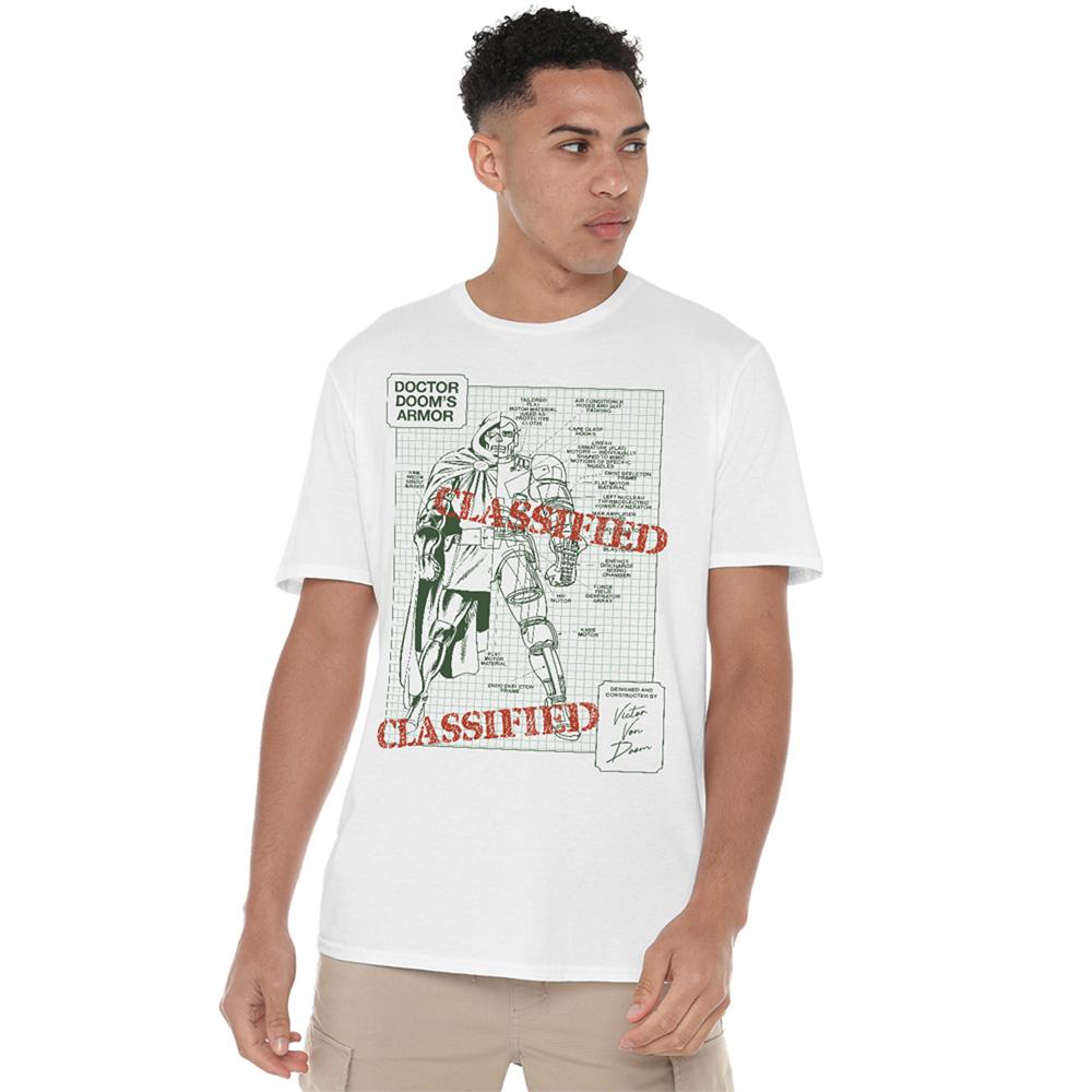 White - Lifestyle - Doctor Doom Unisex Adult Classified Armor Blueprint T-Shirt