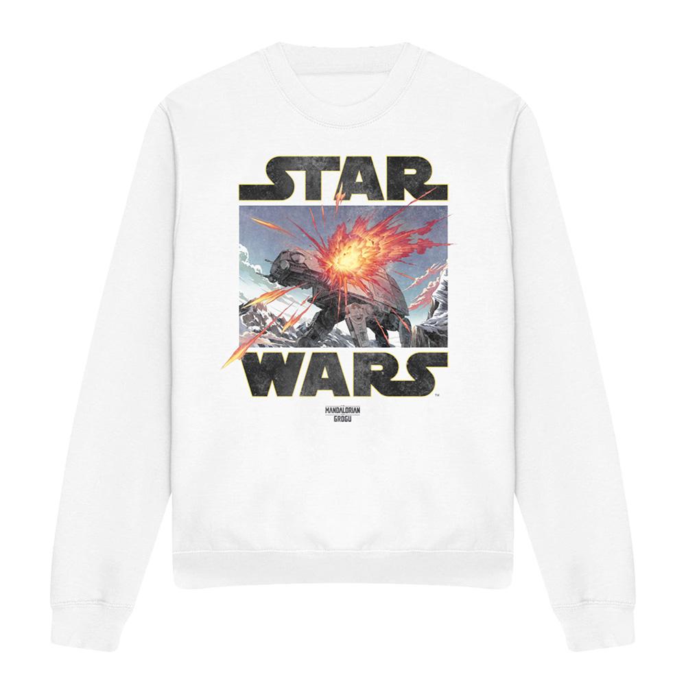 White - Front - Star Wars Mandalorian Unisex Adult AT AT Attack Grogu Long-Sleeved Sweatshirt