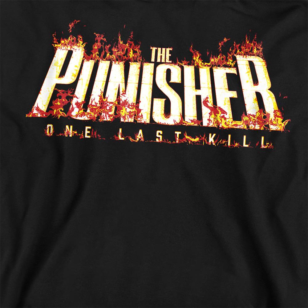 Black - Side - The Punisher: One Last Kill Unisex Adult Burning Logo Long-Sleeved Sweatshirt
