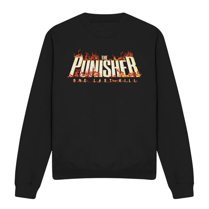 Black - Front - The Punisher: One Last Kill Unisex Adult Burning Logo Long-Sleeved Sweatshirt