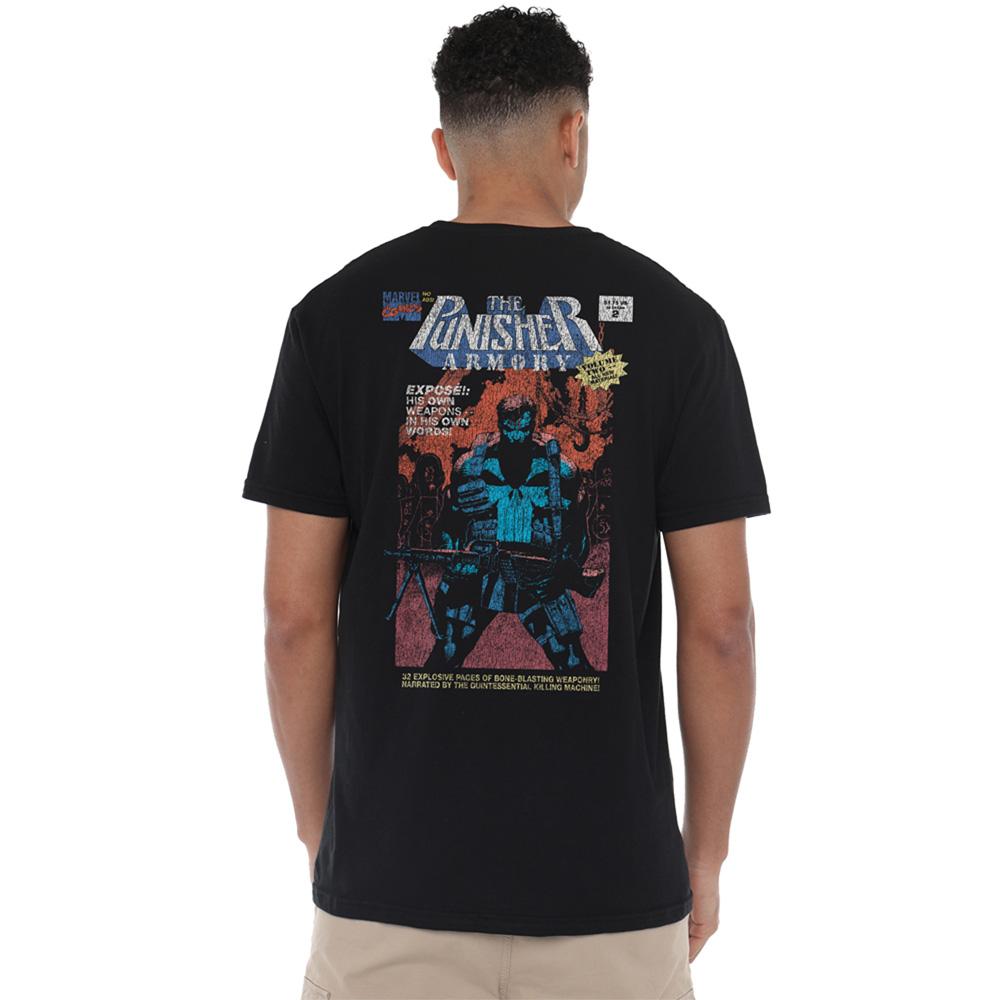 Black - Pack Shot - The Punisher Unisex Adult Skull Armory Back Print T-Shirt