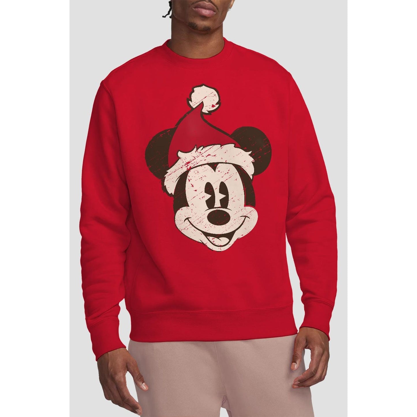 Red - Back - Disney Unisex Adult Mickey Mouse Santa Face Sweatshirt