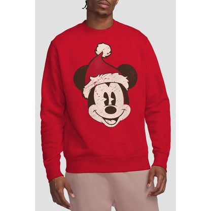 Red - Back - Disney Unisex Adult Mickey Mouse Santa Face Sweatshirt