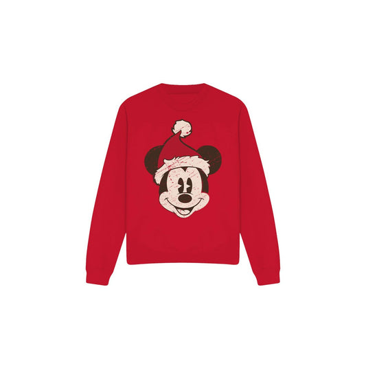 Red - Front - Disney Unisex Adult Mickey Mouse Santa Face Sweatshirt