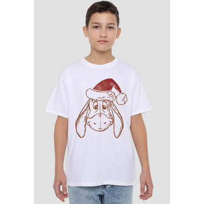 White - Back - Winnie the Pooh Childrens-Kids Eeyore Hat Christmas T-Shirt