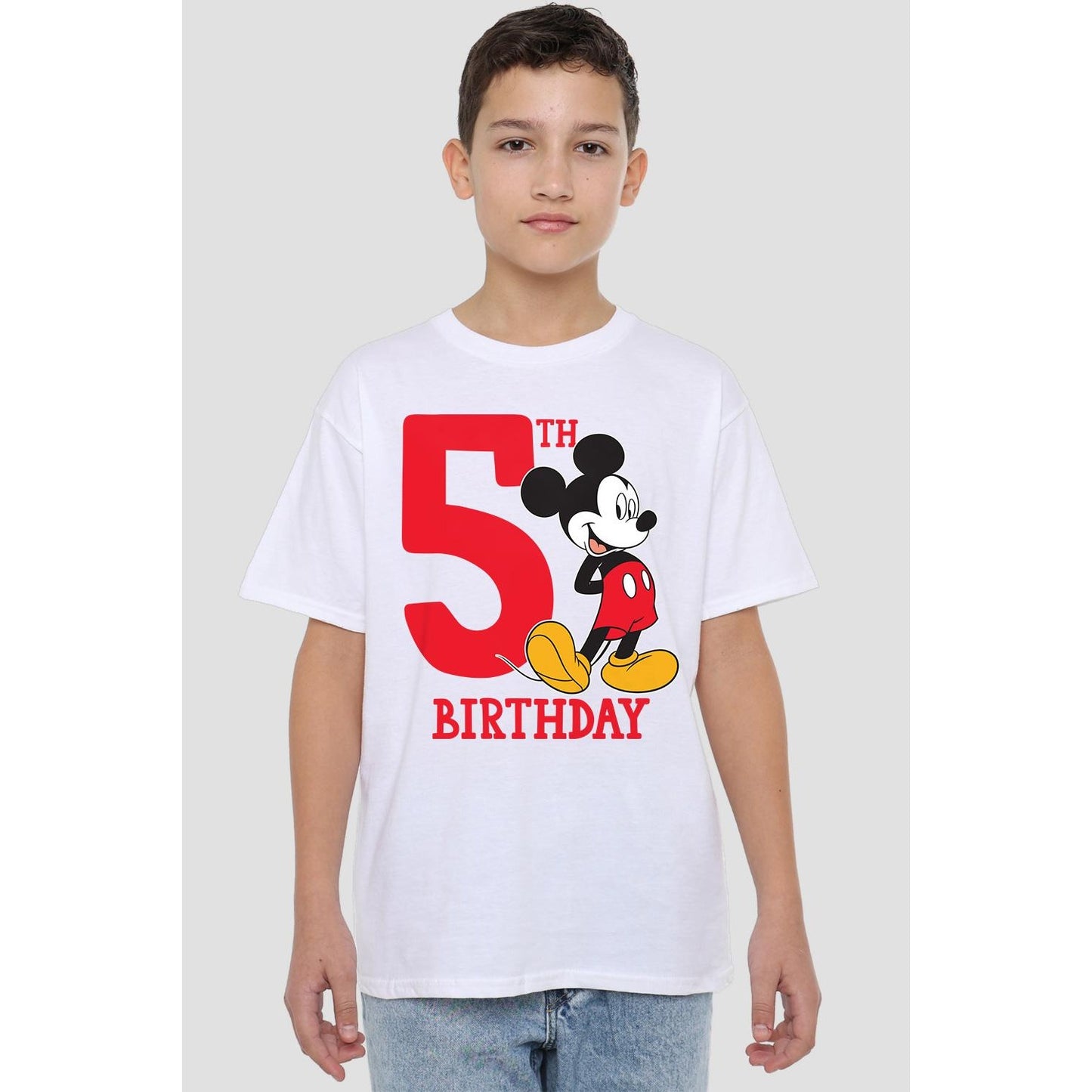 White - Back - Disney Childrens-Kids Mickey Mouse 5th Birthday T-Shirt