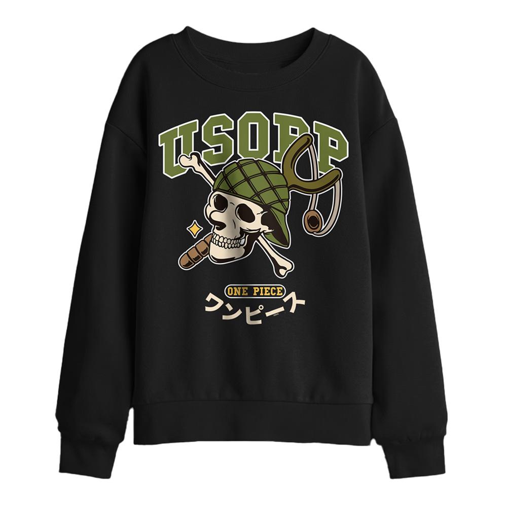 Black - Front - One Piece Childrens-Kids Usopp Collegic Skull Sweatshirt