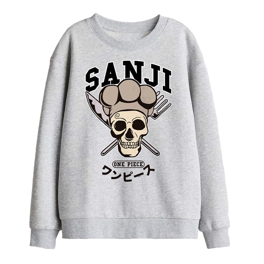 Athletic Heather - Front - One Piece Childrens-Kids Sanji Collegic Skull Sweatshirt