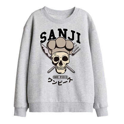Athletic Heather - Front - One Piece Childrens-Kids Sanji Collegic Skull Sweatshirt