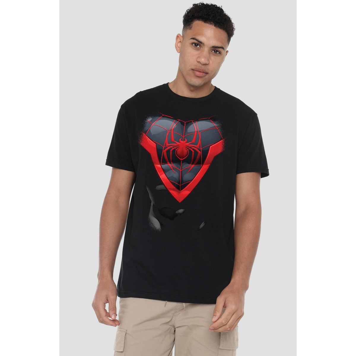 Black - Back - Spider-Man Mens Miles Morales Costume T-Shirt